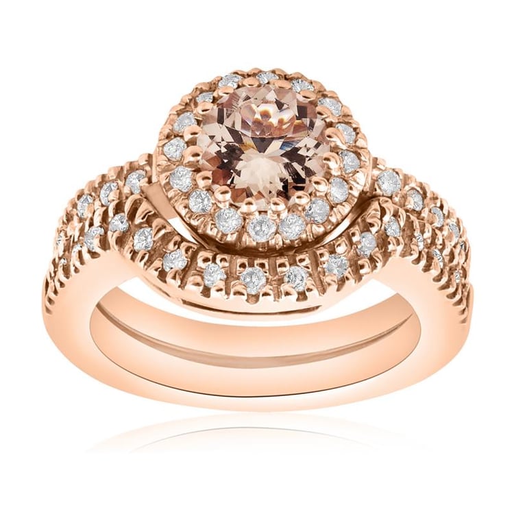 Svatební set prstenů s morganitem z růžového zlata s diamanty Joy