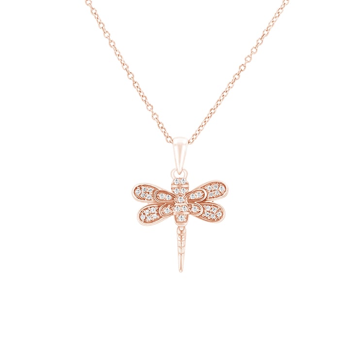 Přívěsek ve tvaru diamantové vážky z růžového zlata