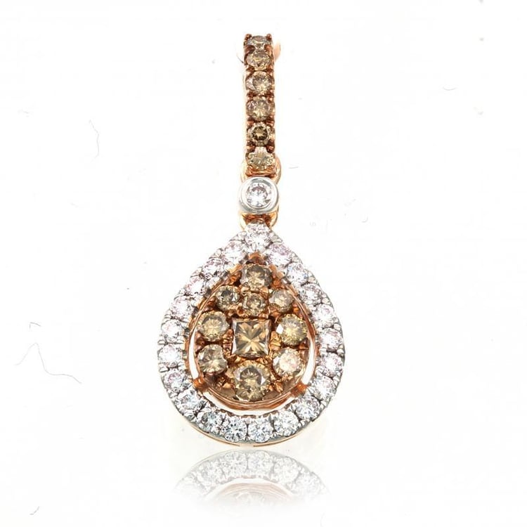 Náhrdelník z růžového zlata s hnědými a bílými diamanty