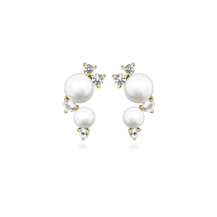 Stříbrné perlové náušnice s bílými topazy