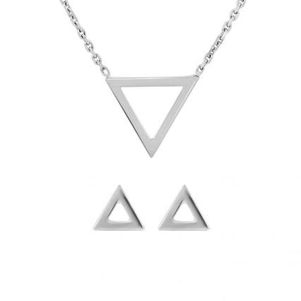 Zlatá kolekce náušnic a náhrdelníku ve tvaru trojúhelníku Sienna