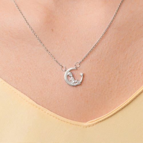 Stříbrný náhrdelník ve tvaru měsíčku s diamantem Malý princ