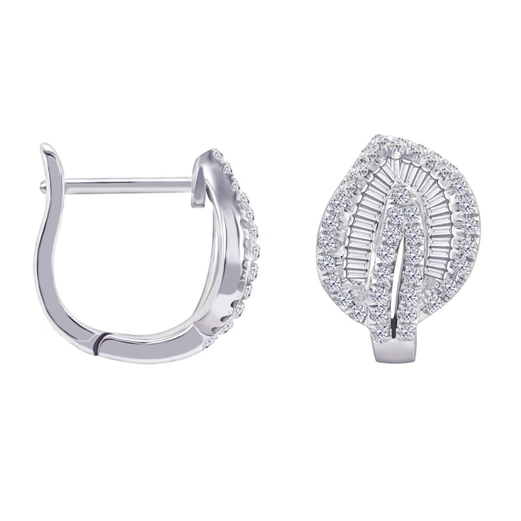 Náušnice s diamanty v bílém zlatě ve tvaru lístků 34573