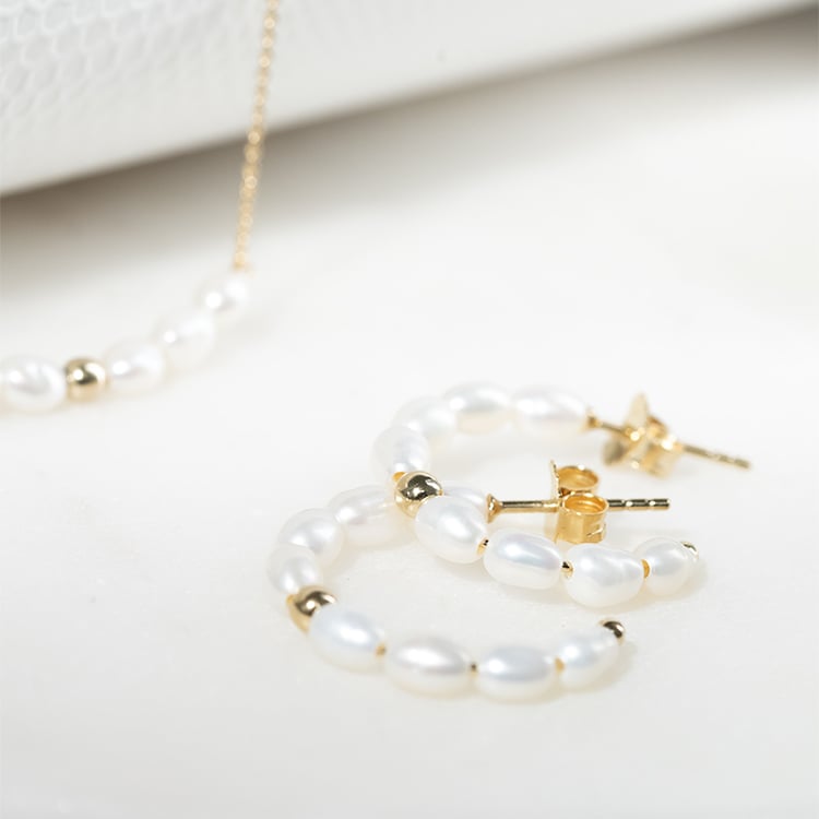 Stříbrné kruhové náušnice s perlami Roxanne 131936