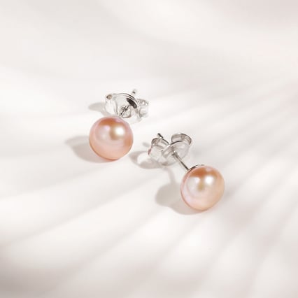 Stříbrné napichovací náušnice s levandulovými perlami Bahia