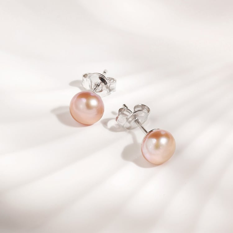 Stříbrné napichovací náušnice s levandulovými perlami 158380