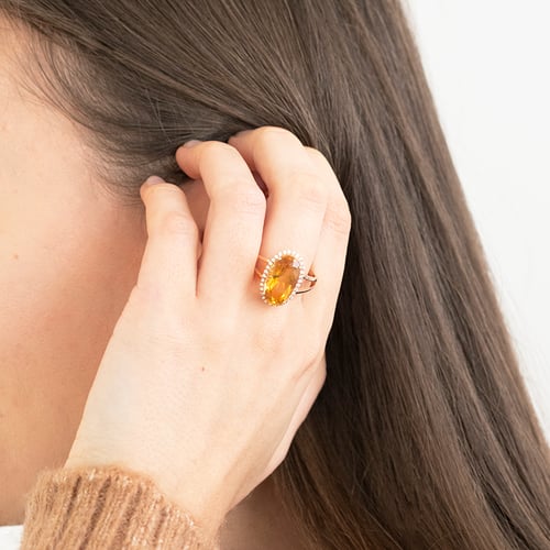 Půvabný zlatý prsten s 5ct citrínem a diamanty Aiofe