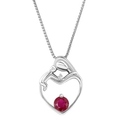 Stříbrný přívěsek matka a dítě s rubínem a diamantem Ella