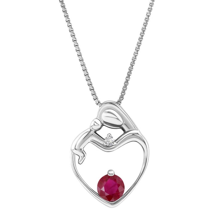 Stříbrný přívěsek matka a dítě s rubínem a diamantem 