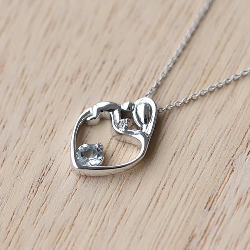 Přívěsek matka a dítě s akvamarínem a diamantem Ella