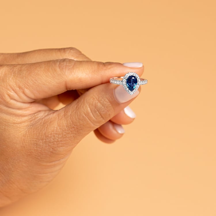 Zlatý halo prsten s pear lab-grown alexandritem a diamanty Mason 136574