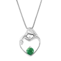 Stříbrný přívěsek matka a dítě se smaragdem a diamantem Ella