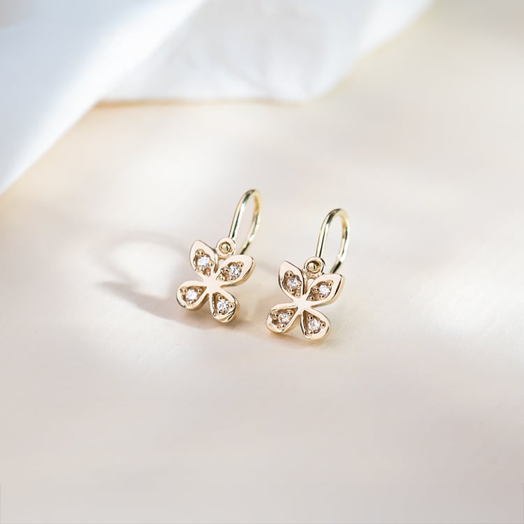 Zlaté dětské náušnice motýlek s lab-grown diamanty Madeleine 151752