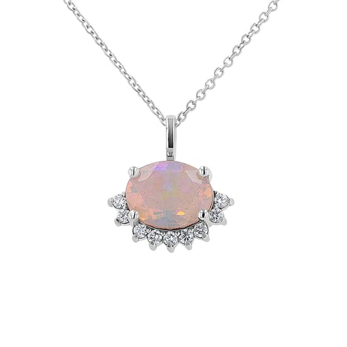 Half halo přívěsek s oválným opálem a diamanty Reverie