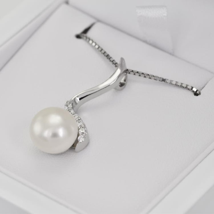 Perlový náhrdelník se zirkony 23092