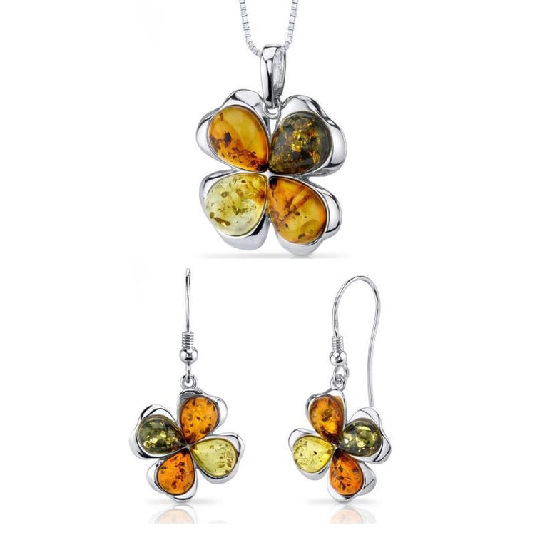 Stříbrná kolekce plná jantarových čtyřlístků Ginger