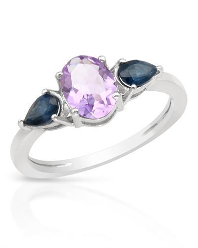 Stříbrný prsten s ametystem a safíry