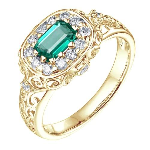 Zlatý prsten s emerald smaragdem a diamanty Mareia