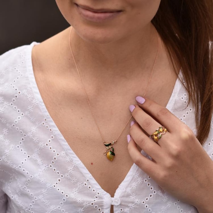 Náhrdelník z růžového zlata s citronem 43551