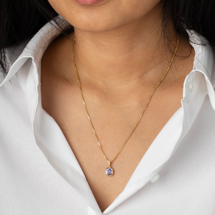 Zlatý bezel přívěsek s cushion tanzanitem a lab-grown diamanty Janice 150036