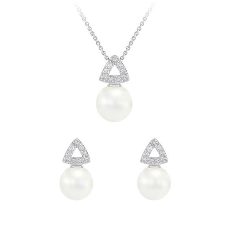 Zlatá kolekce s perlami a diamantovými trojúhelníky