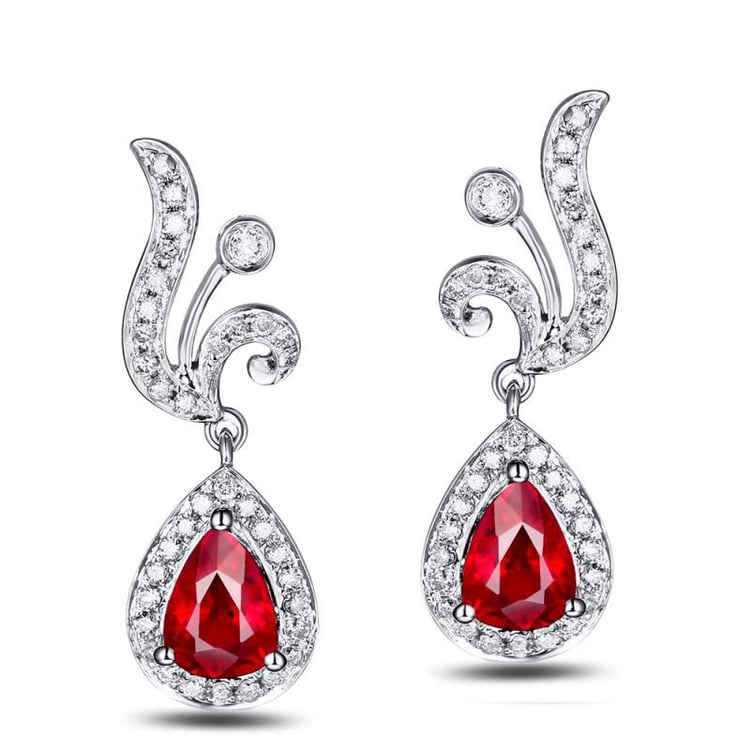 Náušnice z bílého zlata s rubíny a diamanty Goedele