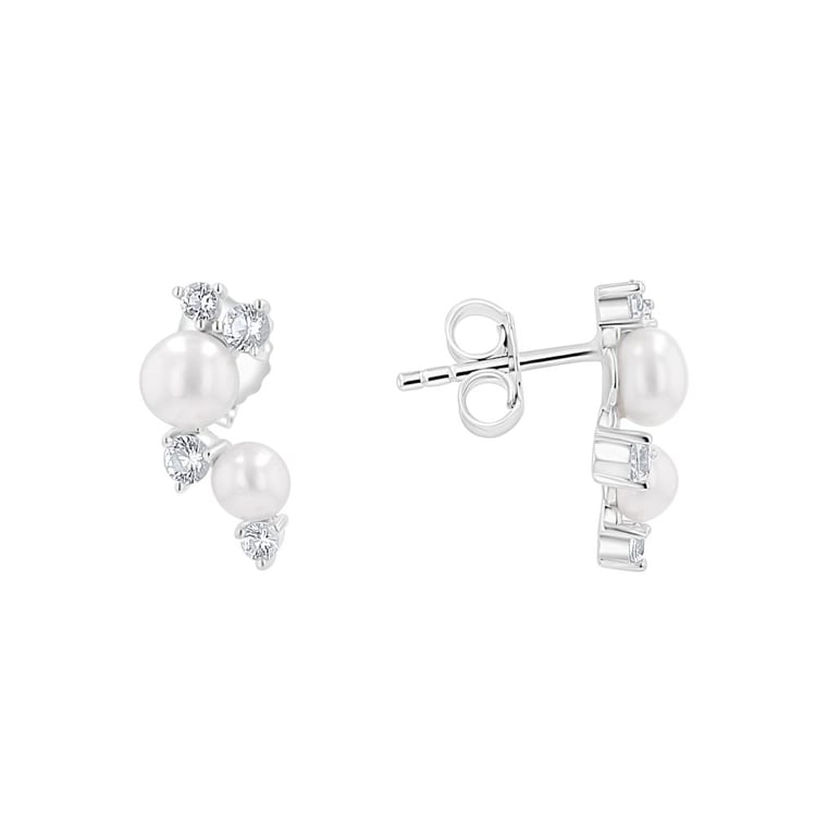 Stříbrné perlové náušnice s bílými topazy 163985
