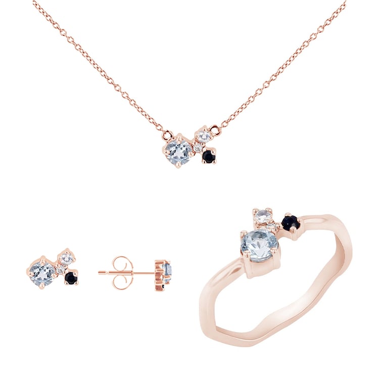 Stříbrná kolekce šperků s akvamaríny, safíry, měsíčními kameny a diamanty Halli