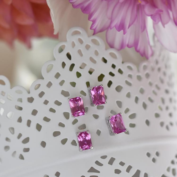 Stříbrné náušnice s obdélnými safíry 22786