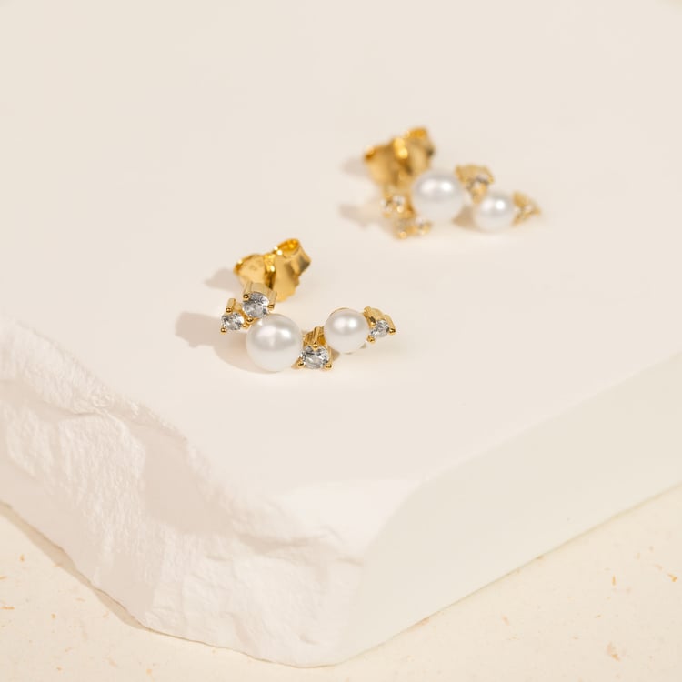 Stříbrné perlové náušnice s bílými topazy Anita 163942