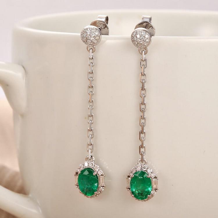 Smaragdové zlaté visací náušnice