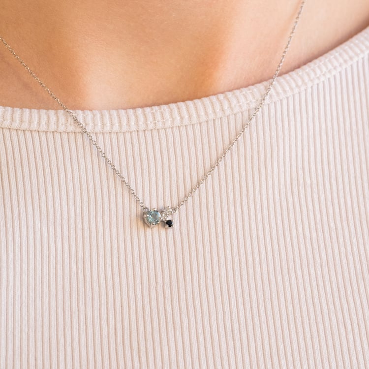 Cluster náhrdelník s akvamarínem, safírem, měsíčním kamenem a diamantem Millie 101110