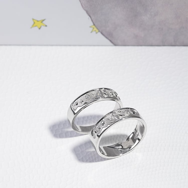 Platinové ručně ryté snubní prsteny Malý princ 146488