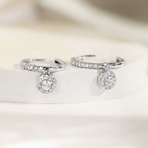Stříbrné kruhové náušnice s 0.09ct přírodním diamantem Namita