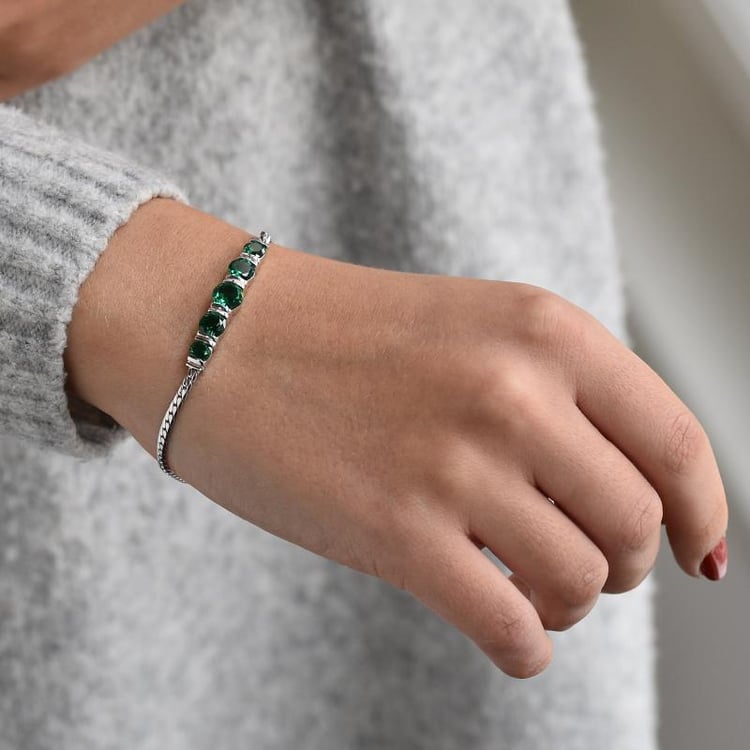 Stříbrný smaragdový náramek 3384