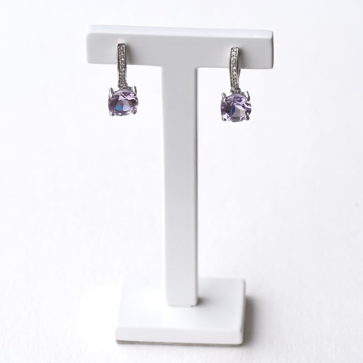 Stříbrné visací náušnice s ametysty a zirkony 78921