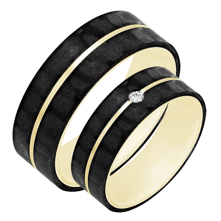 Karbonové snubní prsteny s diamantem 80048