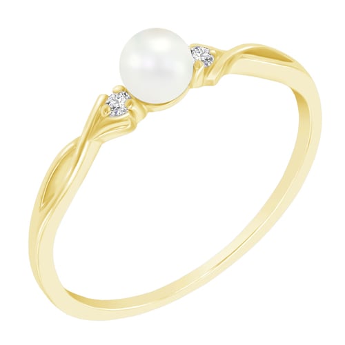Elegantní zlatý prsten s perlou a diamanty Azana