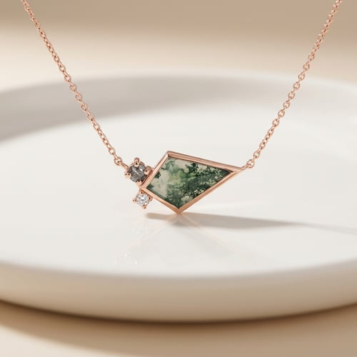 Náhrdelník s mechovým achátem, diamantem a moissanitem Milly