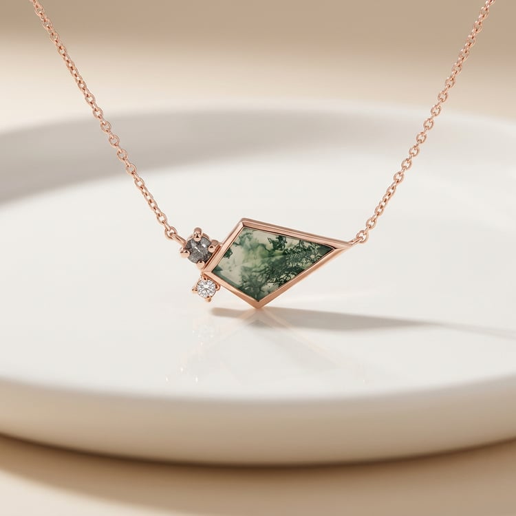 Náhrdelník s mechovým achátem, diamantem a moissanitem Milly 169711