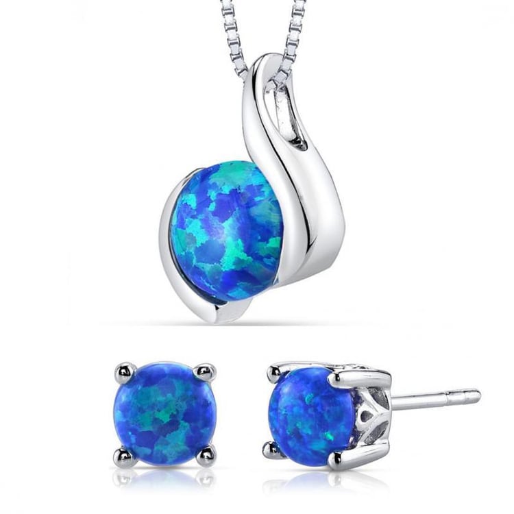 Stříbrná kolekce s modrými round opály Banjora