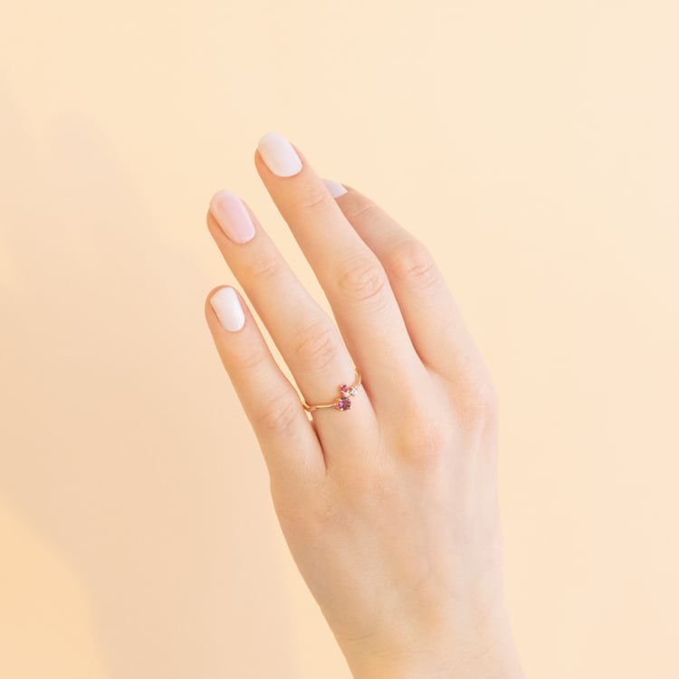 Stříbrný cluster prsten s turmalínem, tanzanitem, rubínem a diamantem Roche 116091