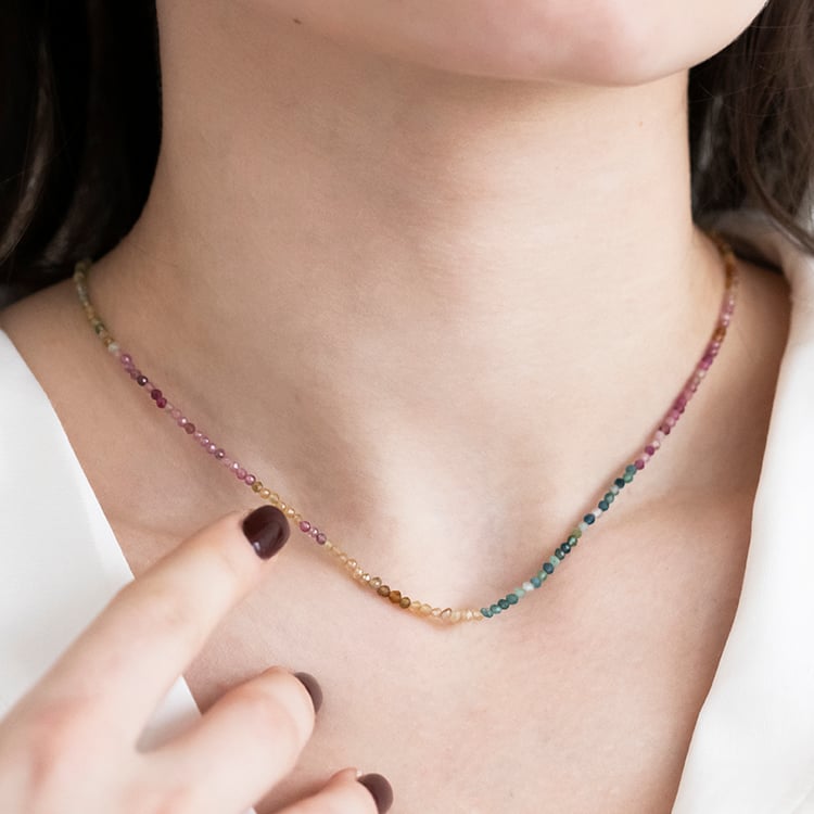 Stříbrný náhrdelník s turmalínovými korálky Neela 115675