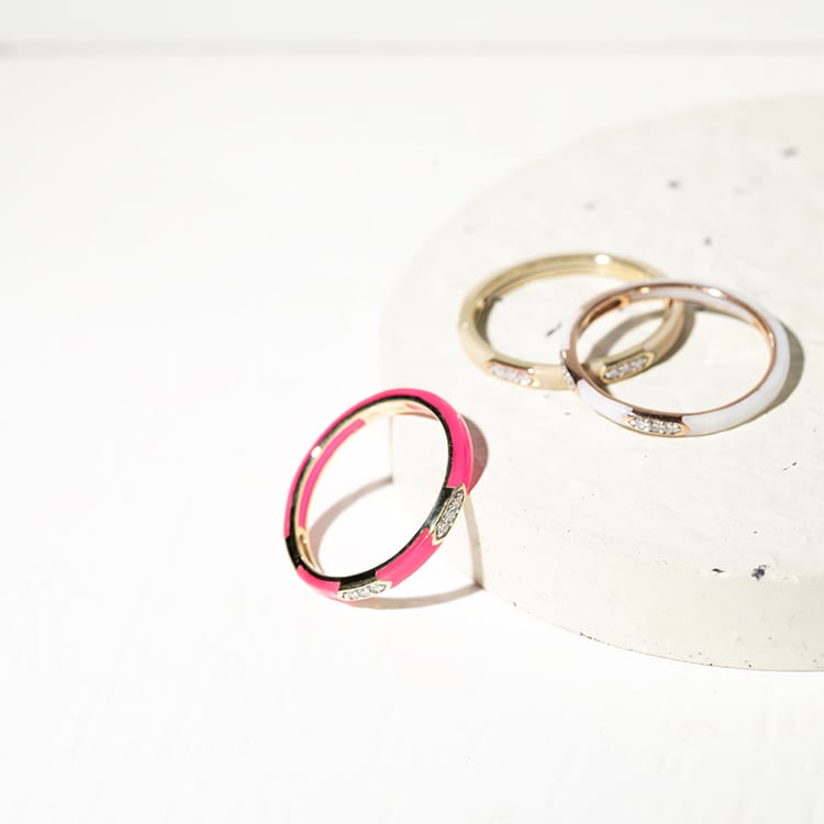 Růžový keramický prsten s diamanty Nola 127590