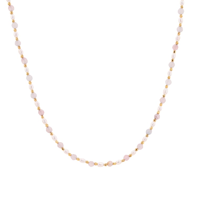Stříbrný pozlacený náhrdelník s perlami a morganitovými korálky Rossa