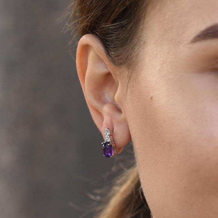 Stříbrné visací náušnice s ametysty a zirkony 49318