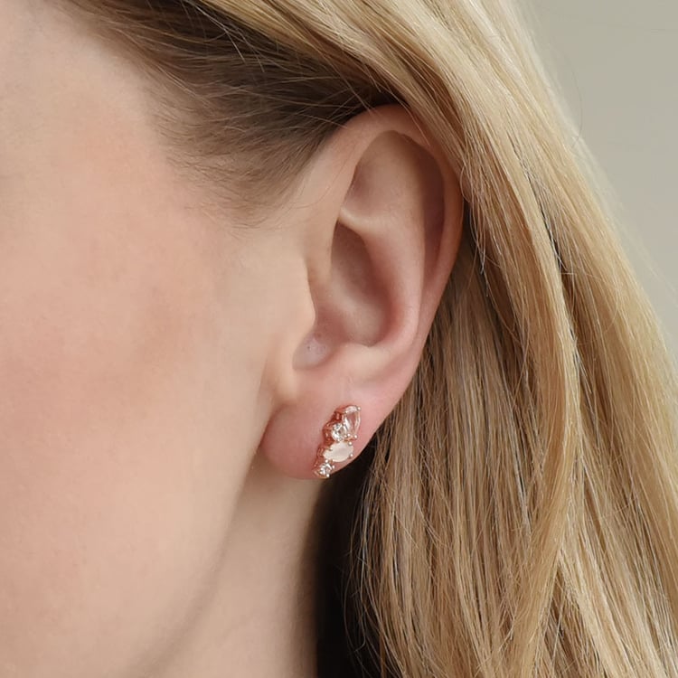 Pozlacené stříbrné náušnice s měsíčním kamenem, růženínem a topazy 93471