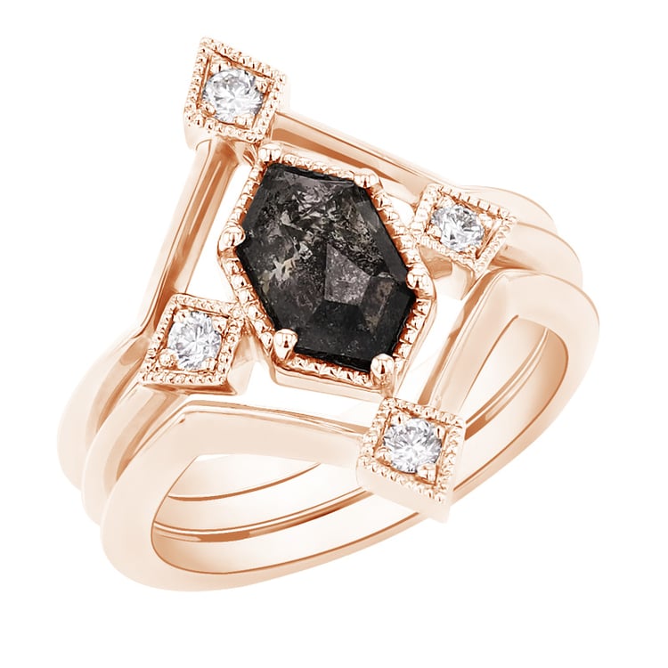 Set jedinečných prstenů se salt and pepper diamantem Ural 95939