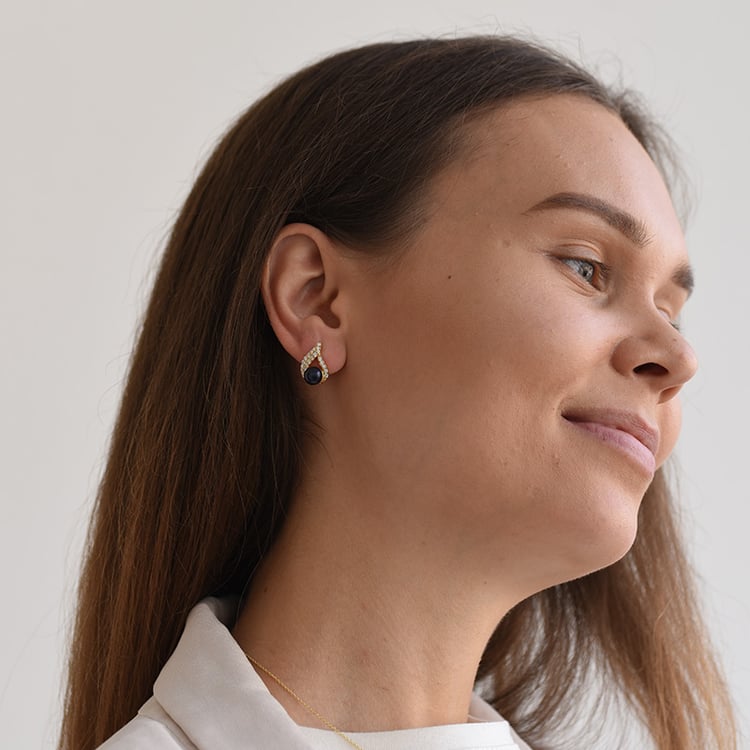 Pozlacené náušnice s perlami a zirkony 64425