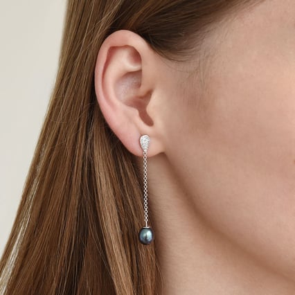 Visací náušnice ze stříbra s černými perlami Armel